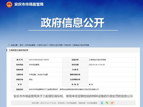 安徽省安慶市市場(chǎng)監(jiān)管局 三起行政處罰案例公示，聚焦商標(biāo)侵權(quán)與特種設(shè)備安全隱患